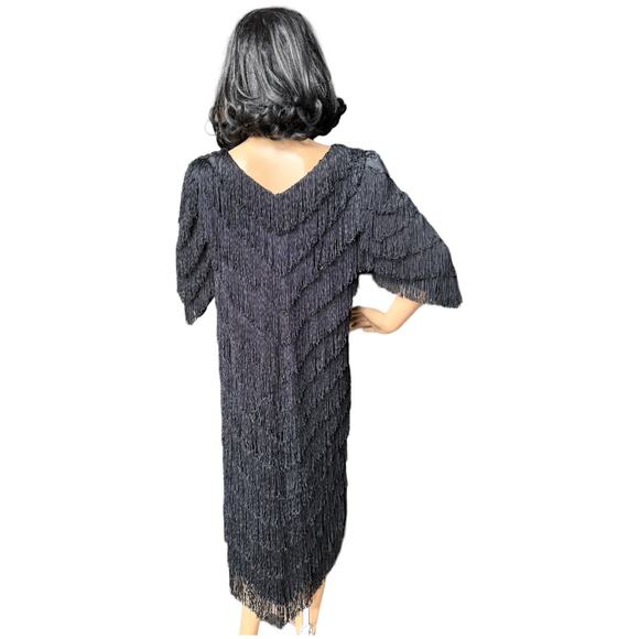 Vintage Nightworks 1920's Flapper Dress Gatsby Black with Fringe size medium - Picture 11 of 17